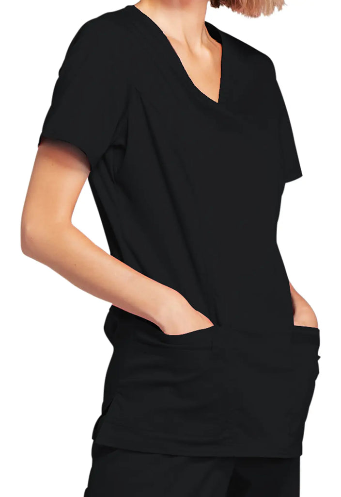 Cherokee Scrubs Stretch Mock Wrap Top Black | scrub-supply.com