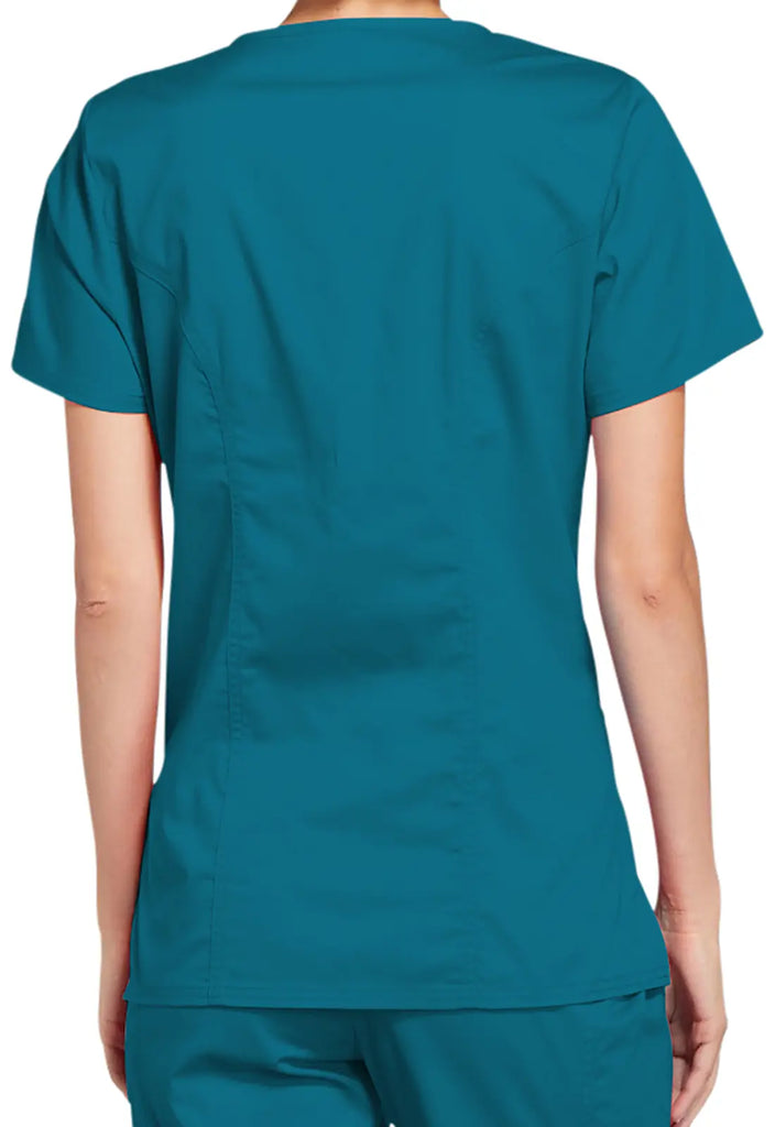 Cherokee Scrubs Stretch Mock Wrap Top Caribbean Blue | scrub-supply.com