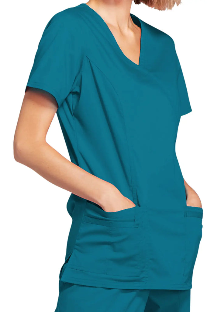 Cherokee Scrubs Stretch Mock Wrap Top Caribbean Blue | scrub-supply.com