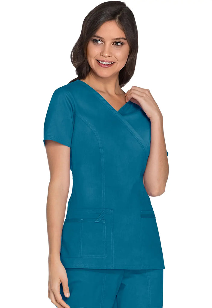 Cherokee Scrubs Women's Stretch Mock Wrap Top Caribbean Blue | scrub-supply.com