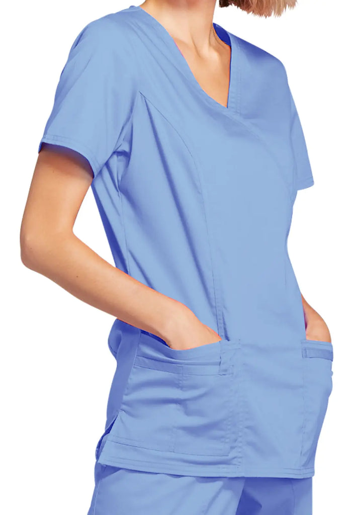 Cherokee Scrubs Stretch Mock Wrap Top Ceil Blue | scrub-supply.com