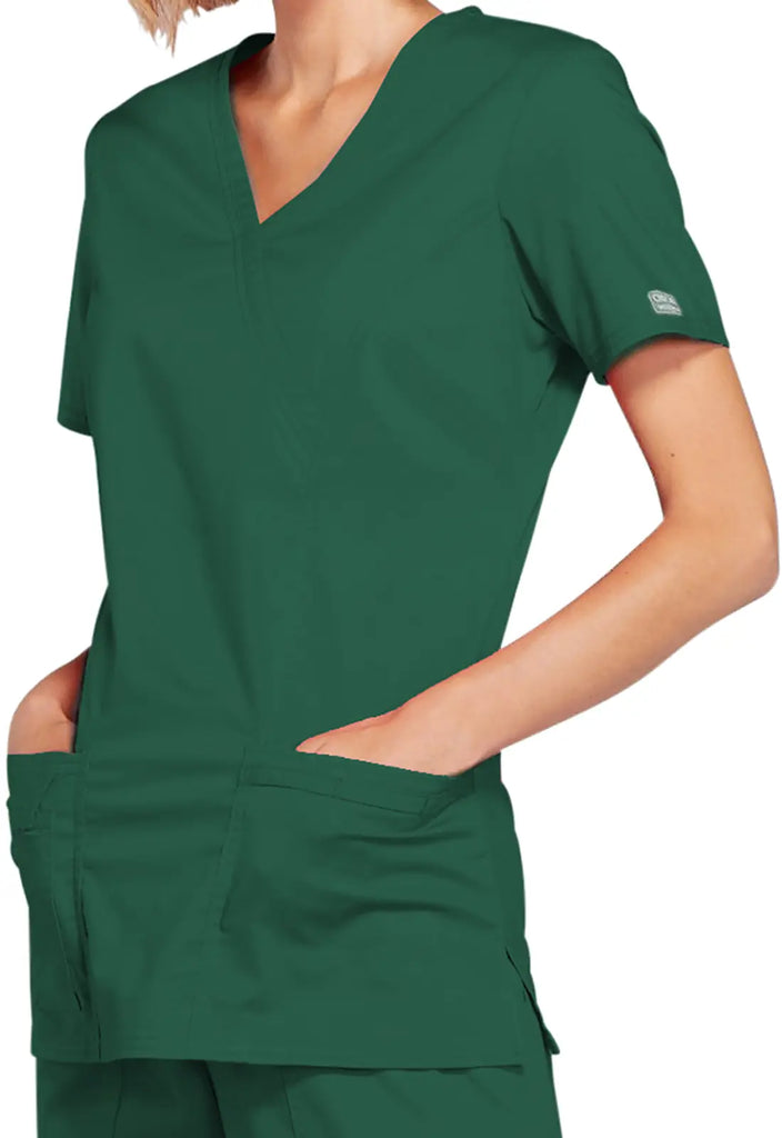 Cherokee Scrubs Stretch Mock Wrap Top Hunter Green | scrub-supply.com