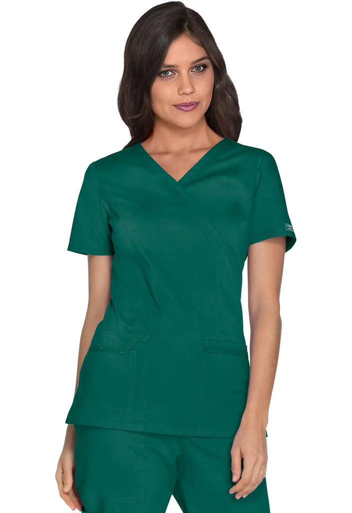 Cherokee Scrubs Women's Stretch Mock Wrap Top Hunter Green | scrub-supply.com