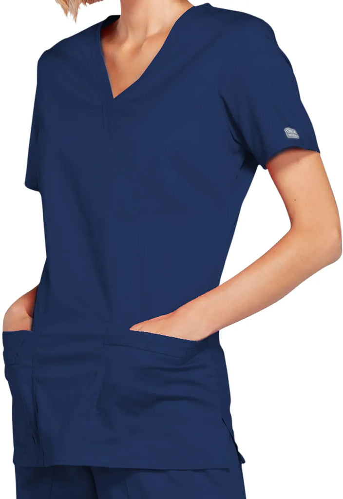 Cherokee Scrubs Stretch Mock Wrap Top Navy | scrub-supply.com