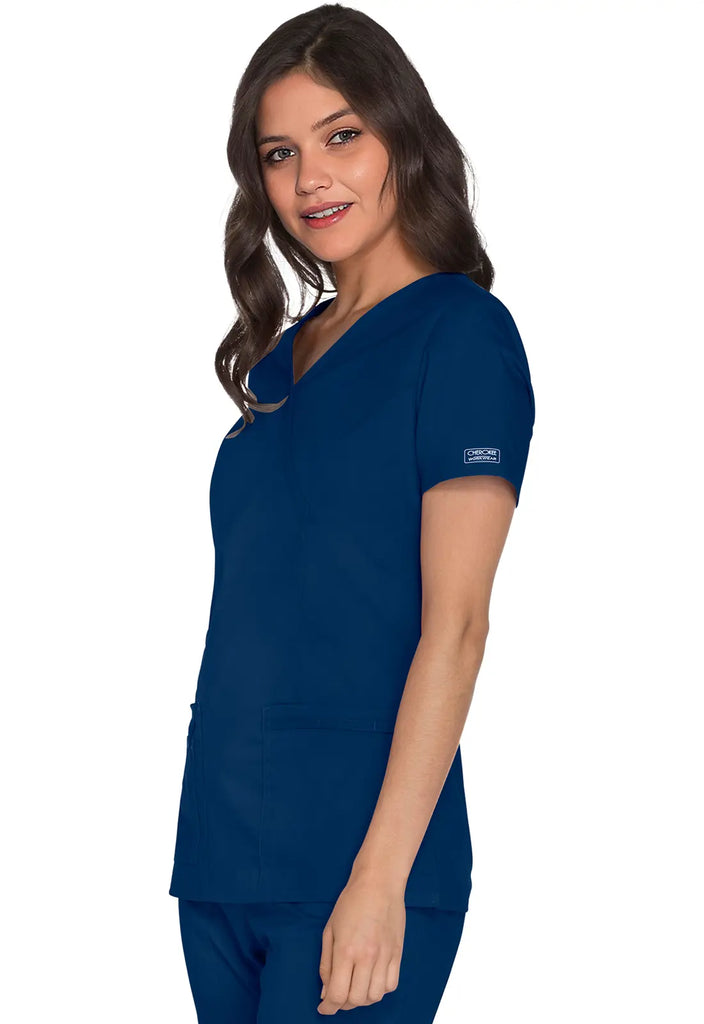 Cherokee Scrubs Women's Stretch Mock Wrap Top Navy | scrub-supply.com