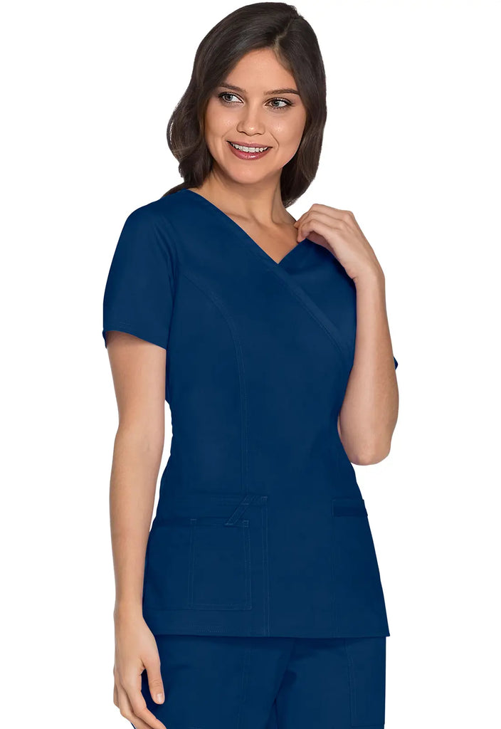 Cherokee Scrubs Women's Stretch Mock Wrap Top Navy | scrub-supply.com