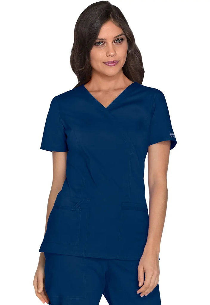 Cherokee Scrubs Women's Stretch Mock Wrap Top Navy | scrub-supply.com