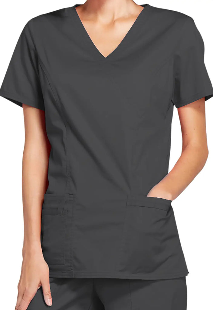 Cherokee Scrubs Stretch Mock Wrap Top Pewter | scrub-supply.com