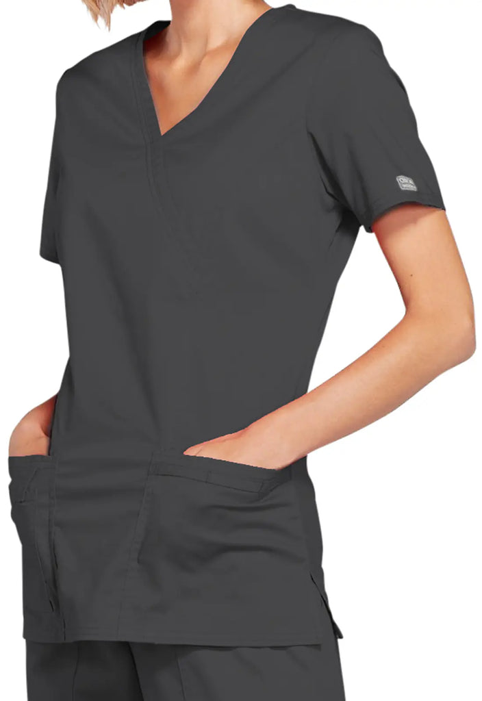 Cherokee Scrubs Stretch Mock Wrap Top Pewter | scrub-supply.com