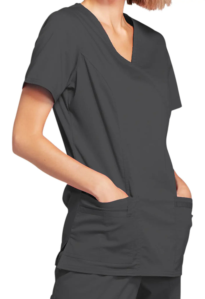 Cherokee Scrubs Stretch Mock Wrap Top Pewter | scrub-supply.com