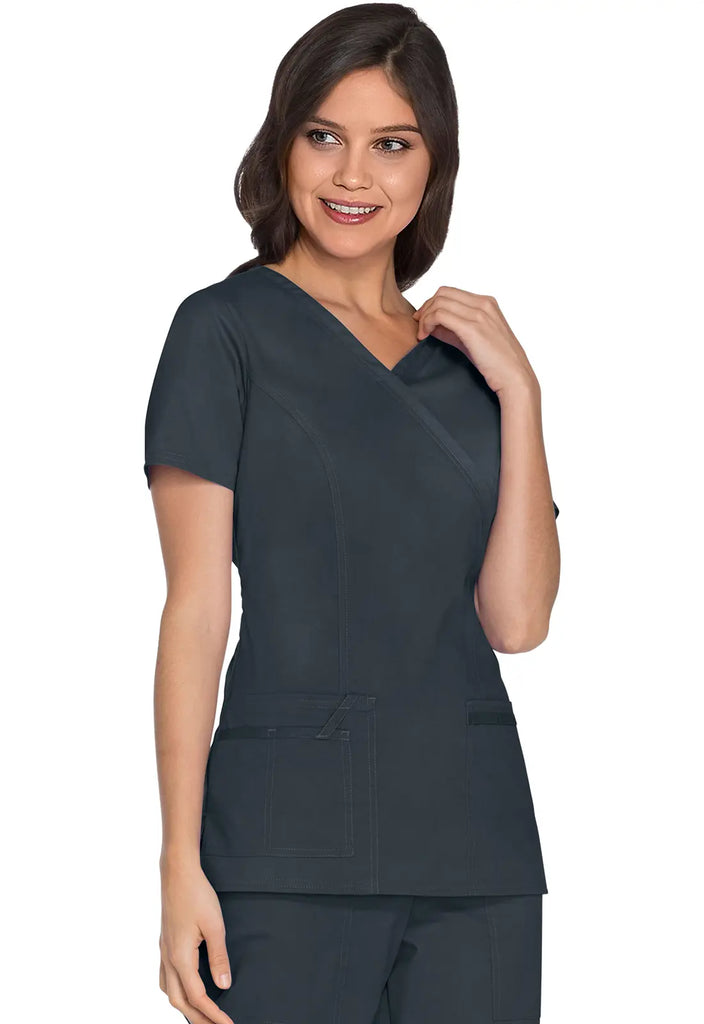 Cherokee Scrubs Women's Stretch Mock Wrap Top Pewter | scrub-supply.com