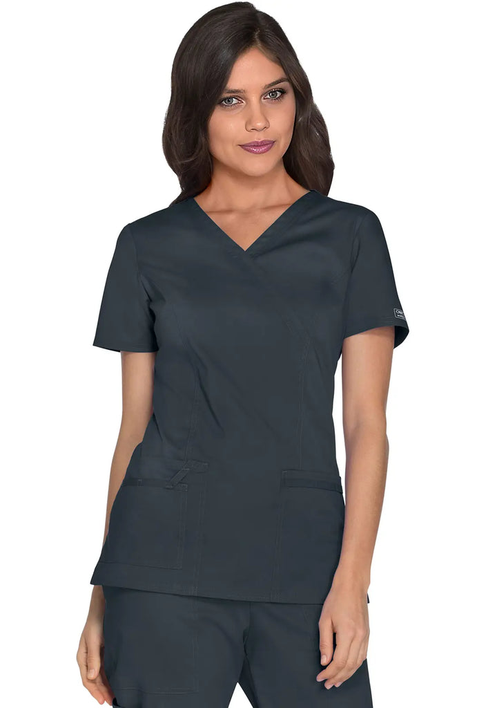 Cherokee Scrubs Women's Stretch Mock Wrap Top Pewter | scrub-supply.com