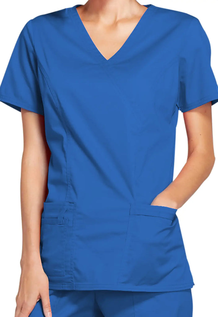 Cherokee Scrubs Stretch Mock Wrap Top Royal Blue | scrub-supply.com