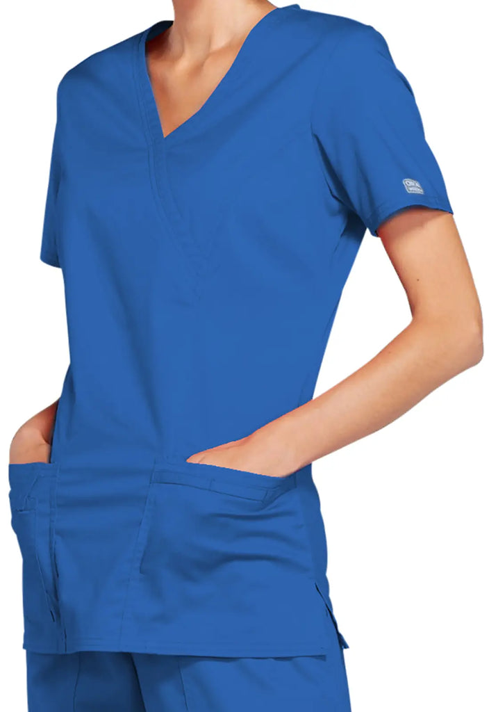 Cherokee Scrubs Stretch Mock Wrap Top Royal Blue | scrub-supply.com