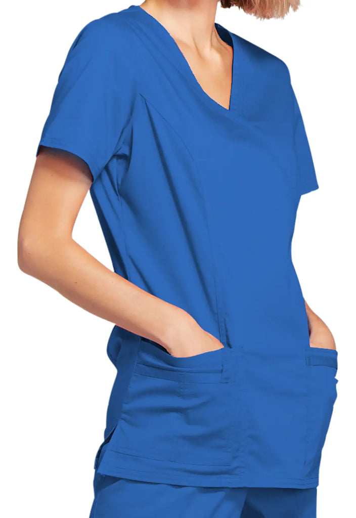 Cherokee Scrubs Stretch Mock Wrap Top Royal Blue | scrub-supply.com