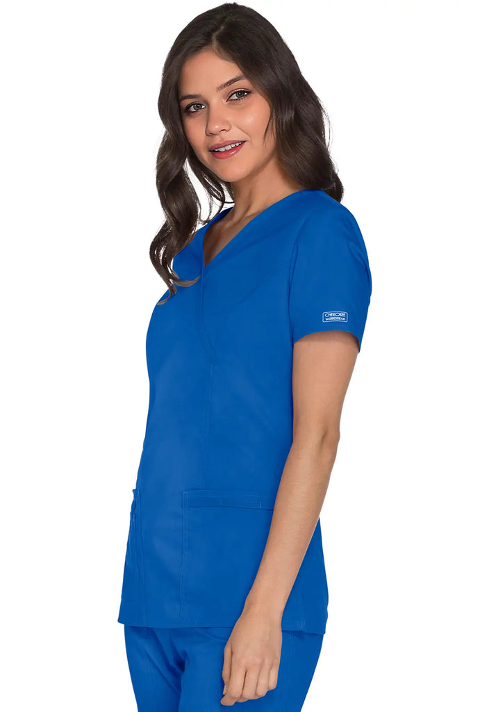 Cherokee Scrubs Women's Stretch Mock Wrap Top Royal Blue | scrub-supply.com