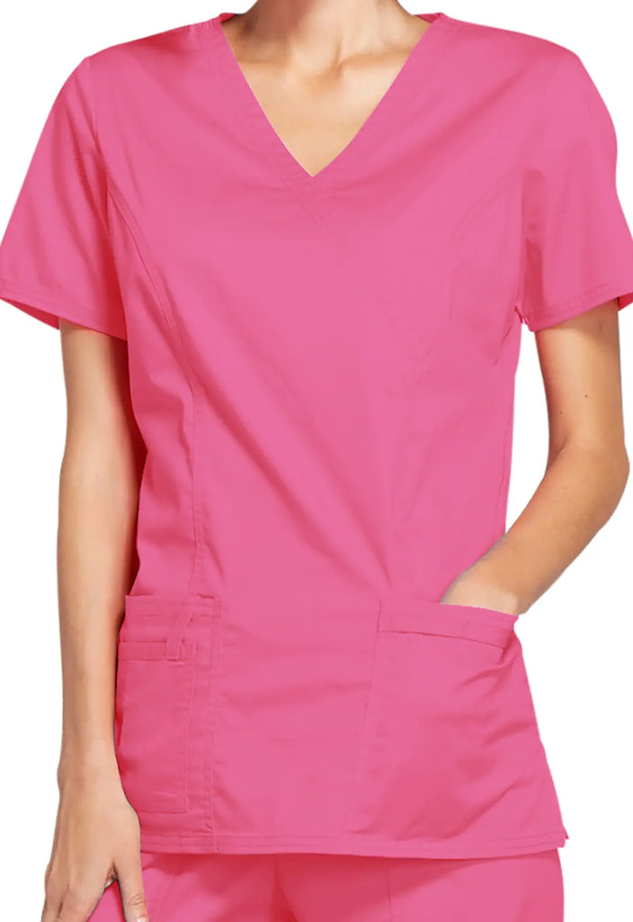 Cherokee Scrubs Stretch Mock Wrap Top Shocking Pink | scrub-supply.com