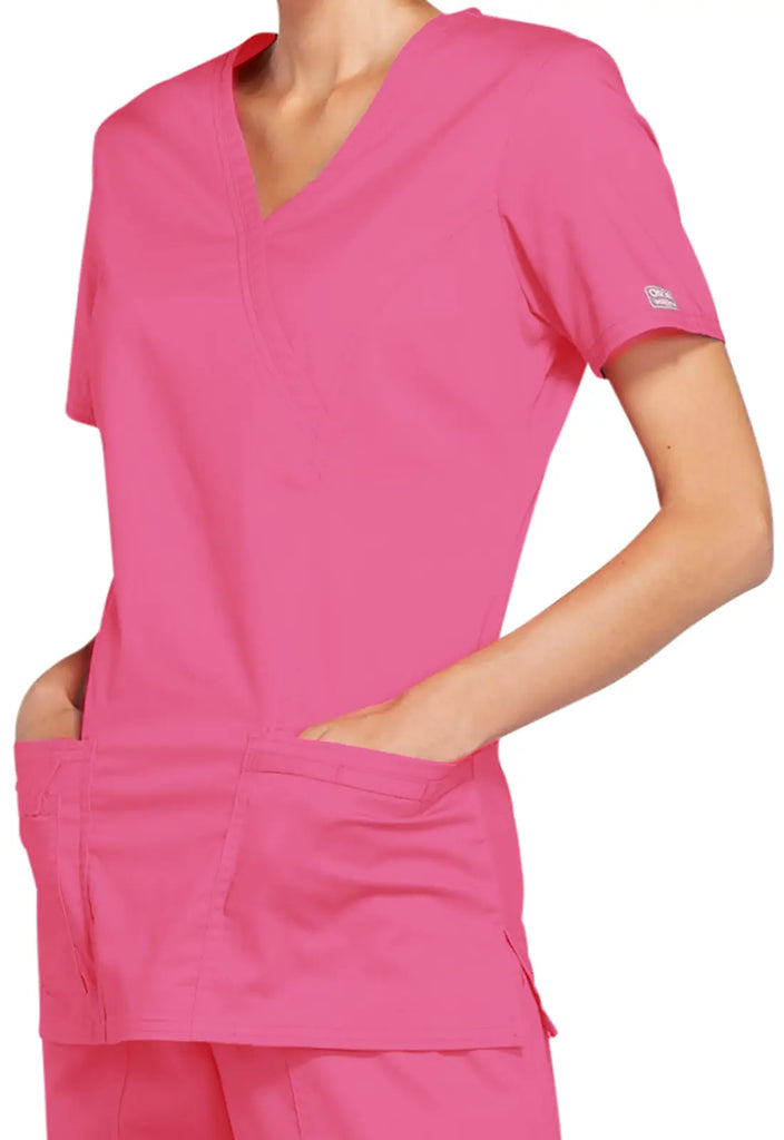 Cherokee Scrubs Stretch Mock Wrap Top Shocking Pink | scrub-supply.com