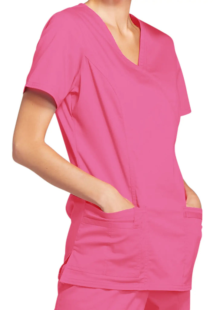 Cherokee Scrubs Stretch Mock Wrap Top Shocking Pink | scrub-supply.com