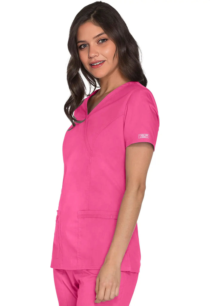 Cherokee Scrubs Women's Stretch Mock Wrap Top Shocking Pink | scrub-supply.com