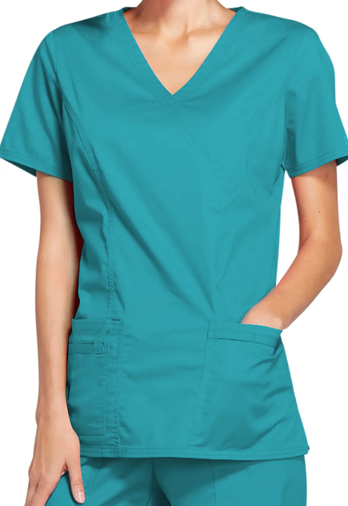 Cherokee Scrubs Stretch Mock Wrap Top Teal | scrub-supply.com