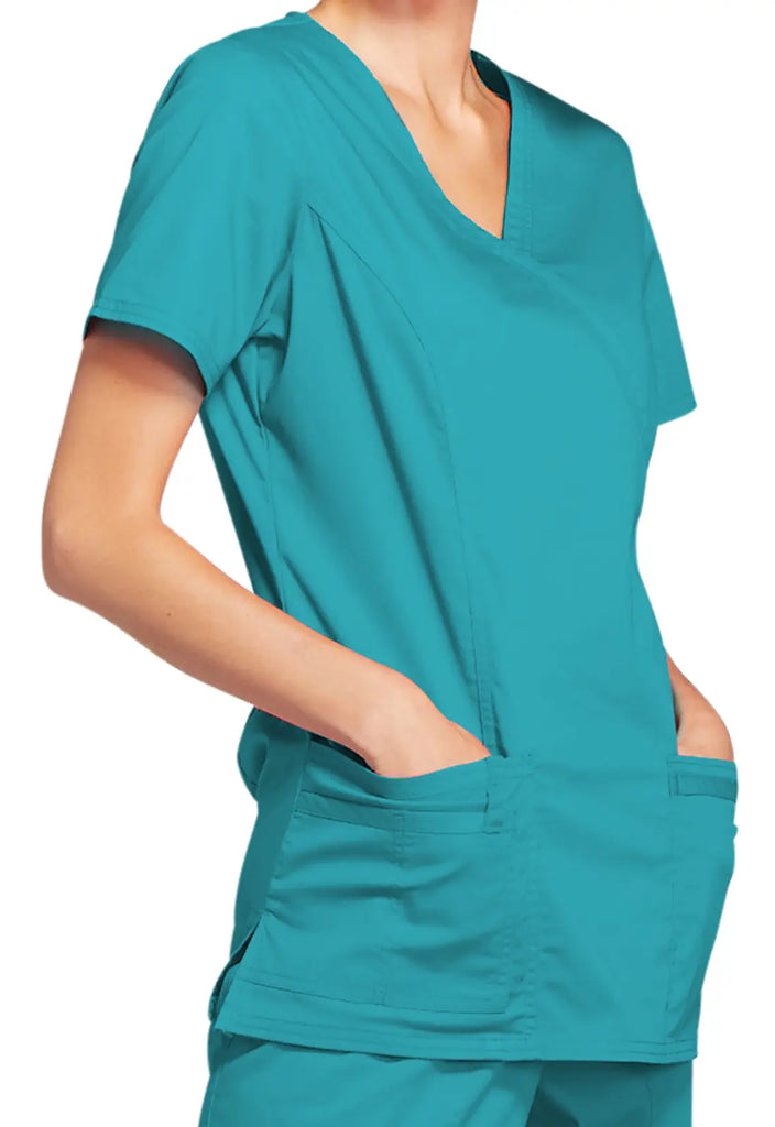 Cherokee Scrubs Stretch Mock Wrap Top Teal | scrub-supply.com