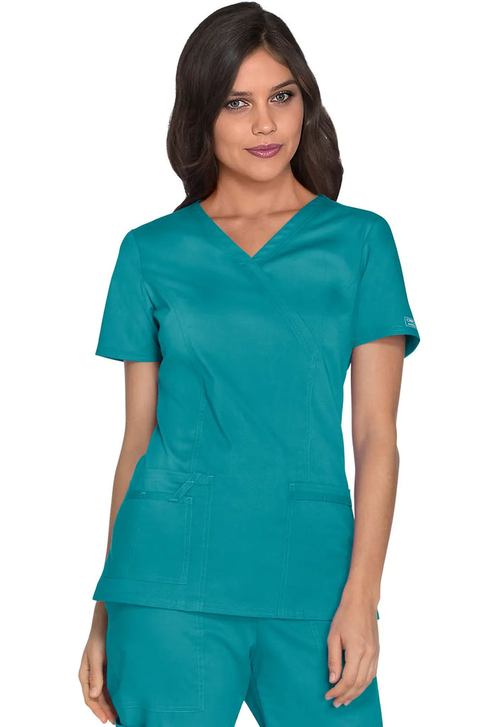 Cherokee Scrubs Women's Stretch Mock Wrap Top Teal | scrub-supply.com