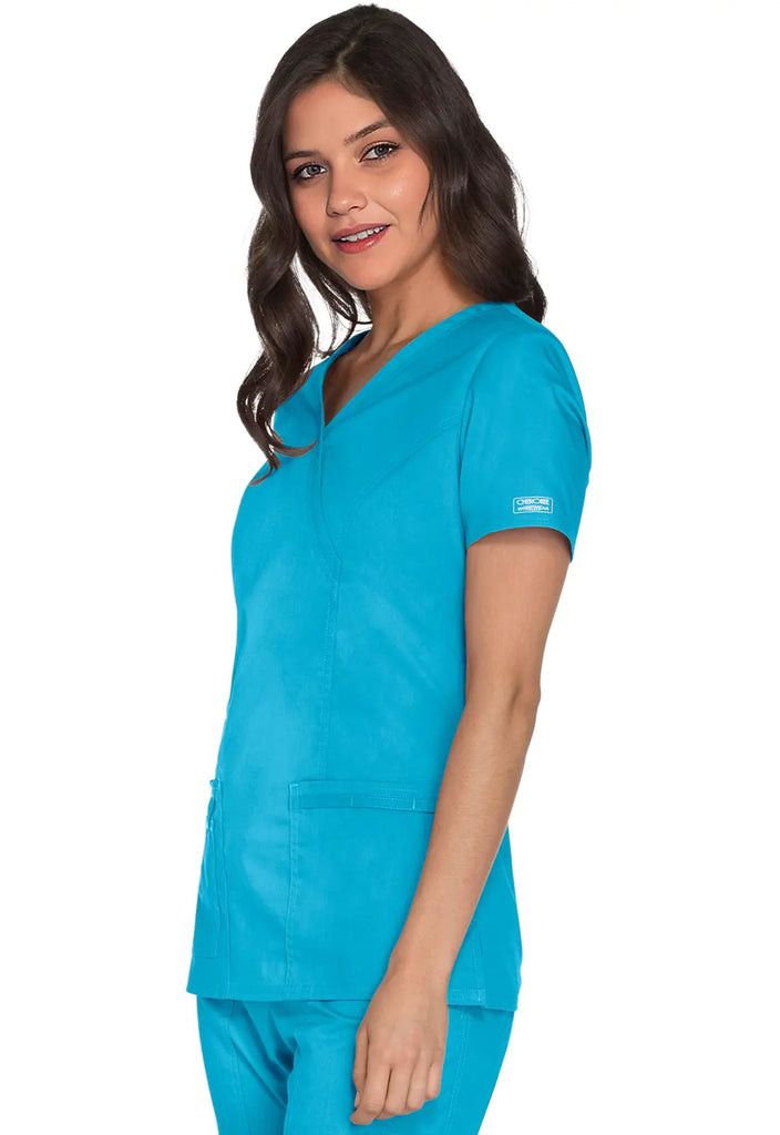 Cherokee Scrubs Women's Stretch Mock Wrap Top Turquoise | scrub-supply.com