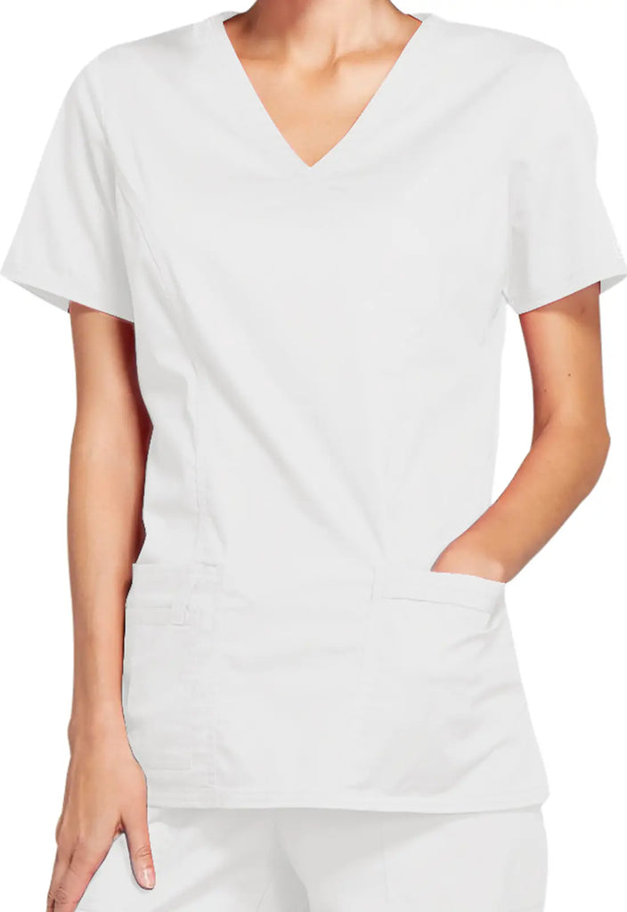 Cherokee Scrubs Stretch Mock Wrap Top White | scrub-supply.com