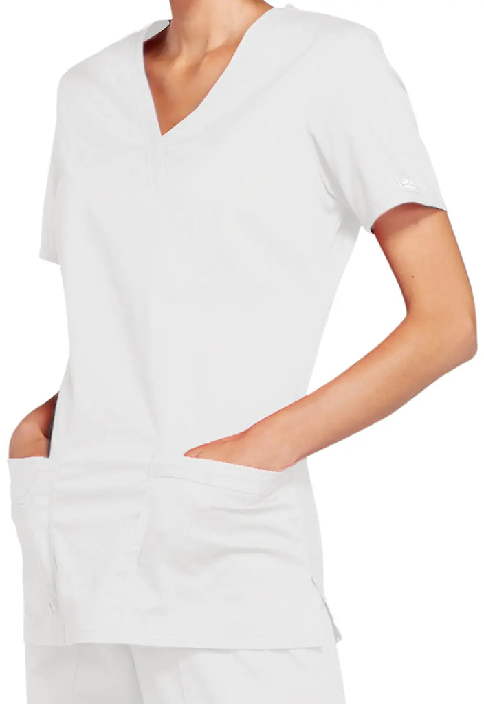 Cherokee Scrubs Stretch Mock Wrap Top White | scrub-supply.com