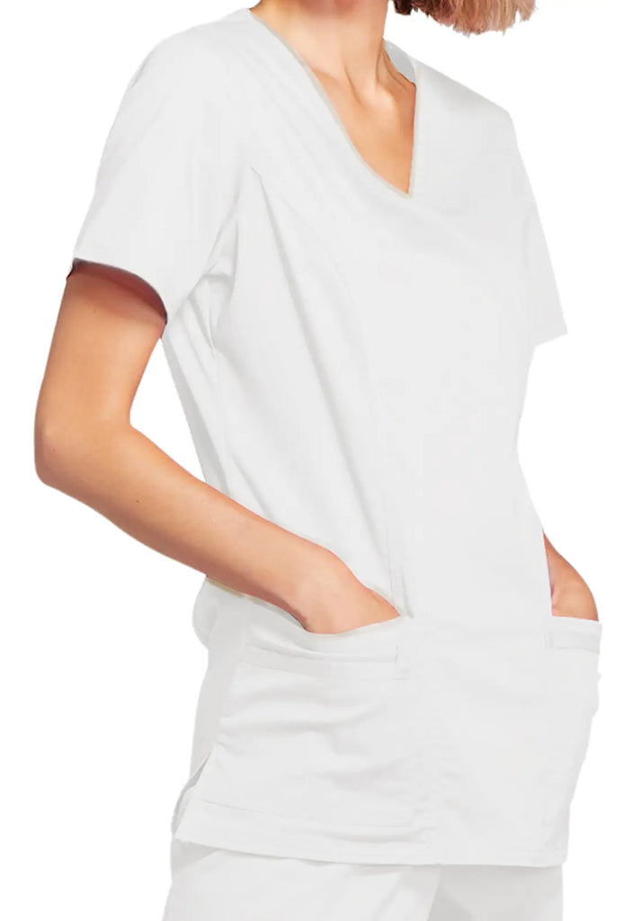 Cherokee Scrubs Stretch Mock Wrap Top White | scrub-supply.com