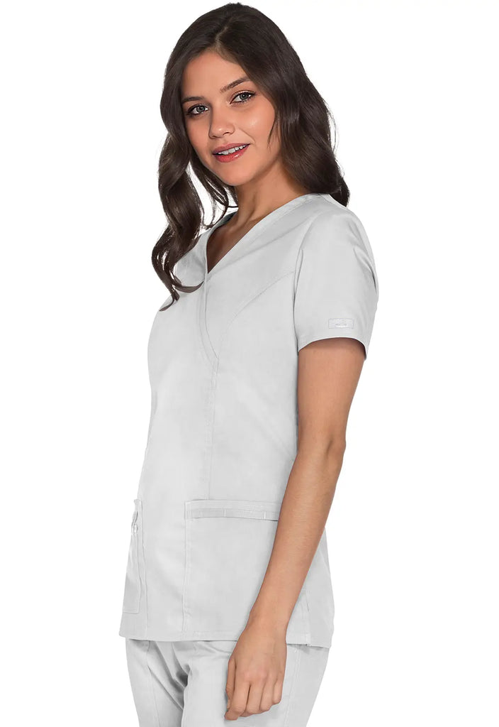 Cherokee Scrubs Women's Stretch Mock Wrap Top White | scrub-supply.com