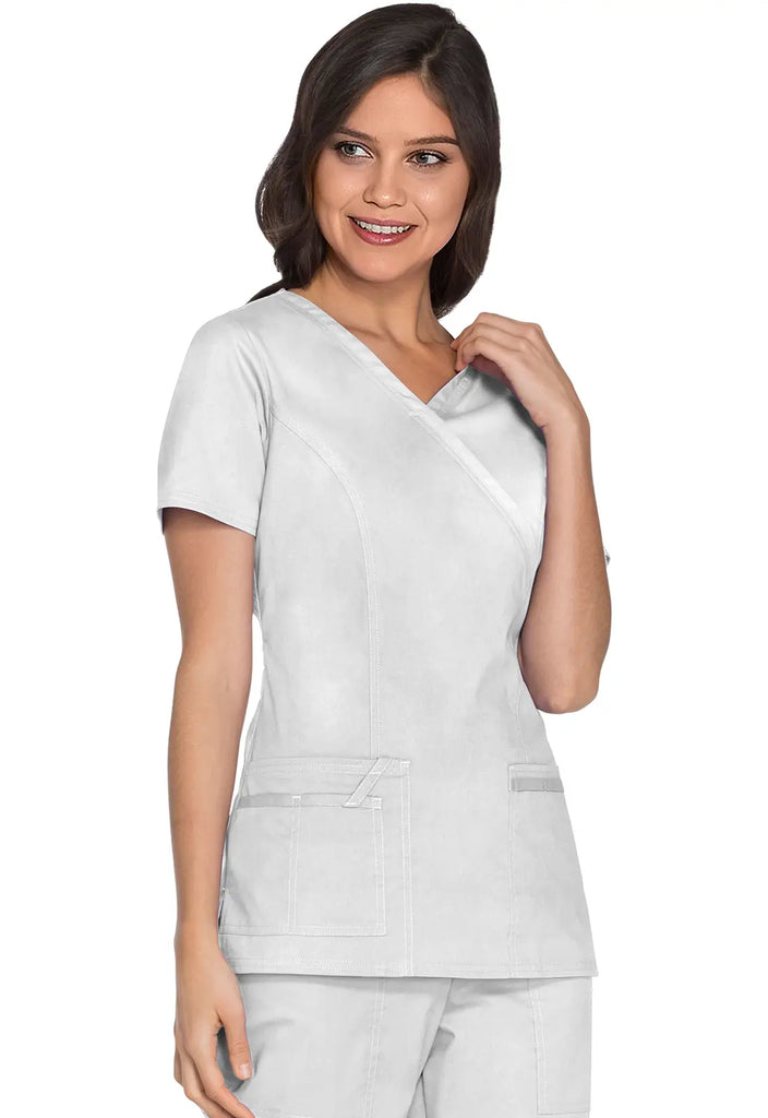 Cherokee Scrubs Women's Stretch Mock Wrap Top White | scrub-supply.com