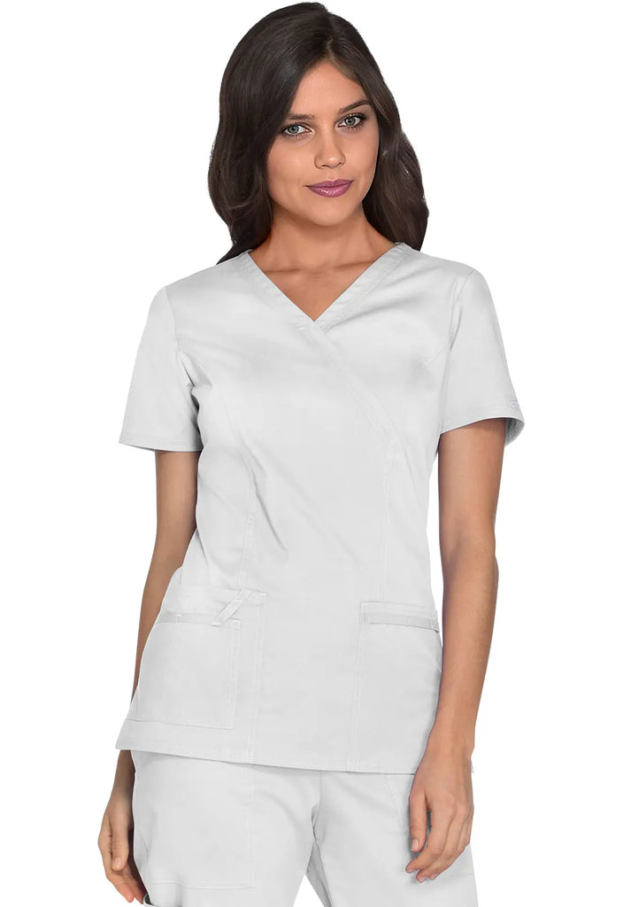 Cherokee Scrubs Women's Stretch Mock Wrap Top White | scrub-supply.com