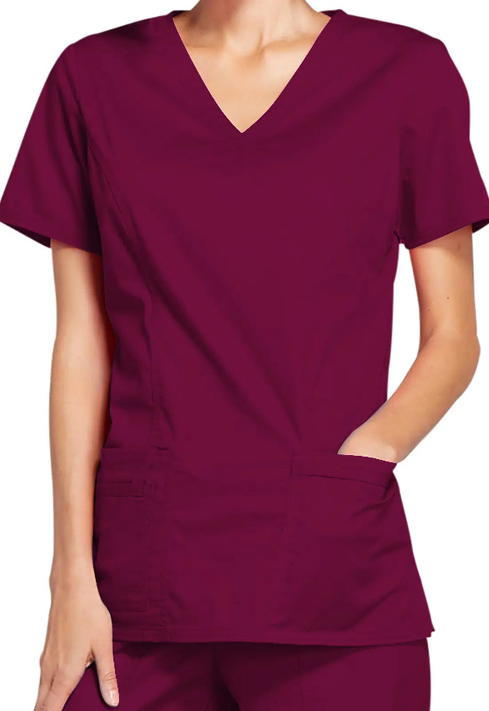 Cherokee Scrubs Stretch Mock Wrap Top Wine | scrub-supply.com