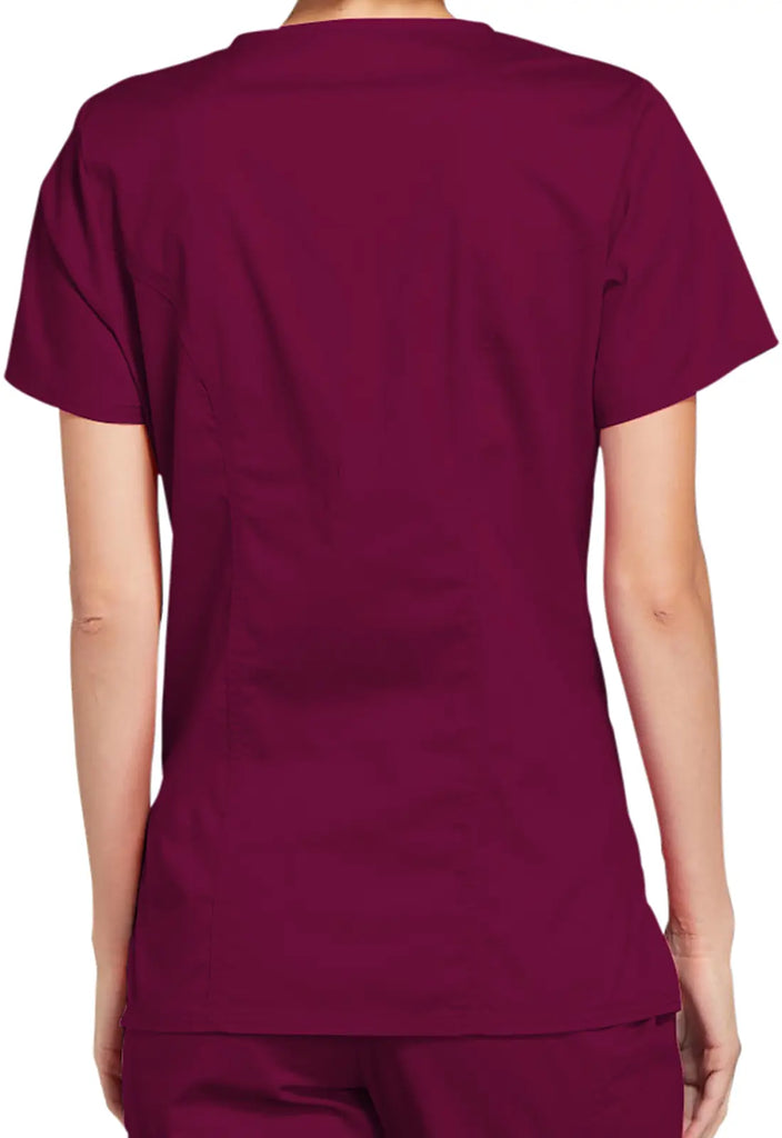 Cherokee Scrubs Stretch Mock Wrap Top Wine | scrub-supply.com