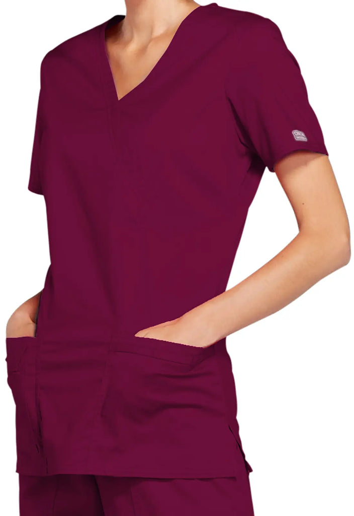 Cherokee Scrubs Stretch Mock Wrap Top Wine | scrub-supply.com