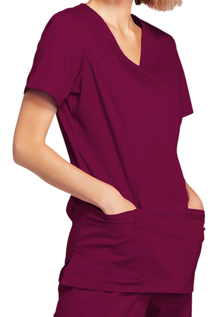 Cherokee Scrubs Stretch Mock Wrap Top Wine | scrub-supply.com