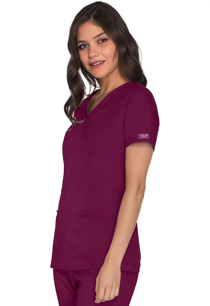 Cherokee Scrubs Women's Stretch Mock Wrap Top Wine | scrub-supply.com