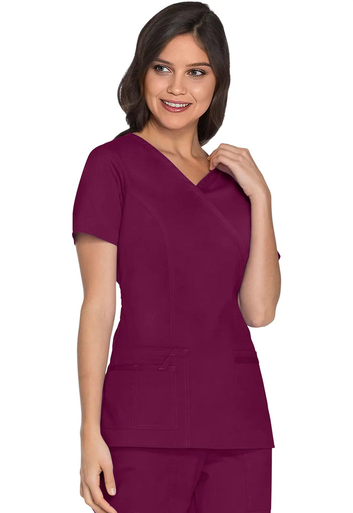 Cherokee Scrubs Women's Stretch Mock Wrap Top Wine | scrub-supply.com