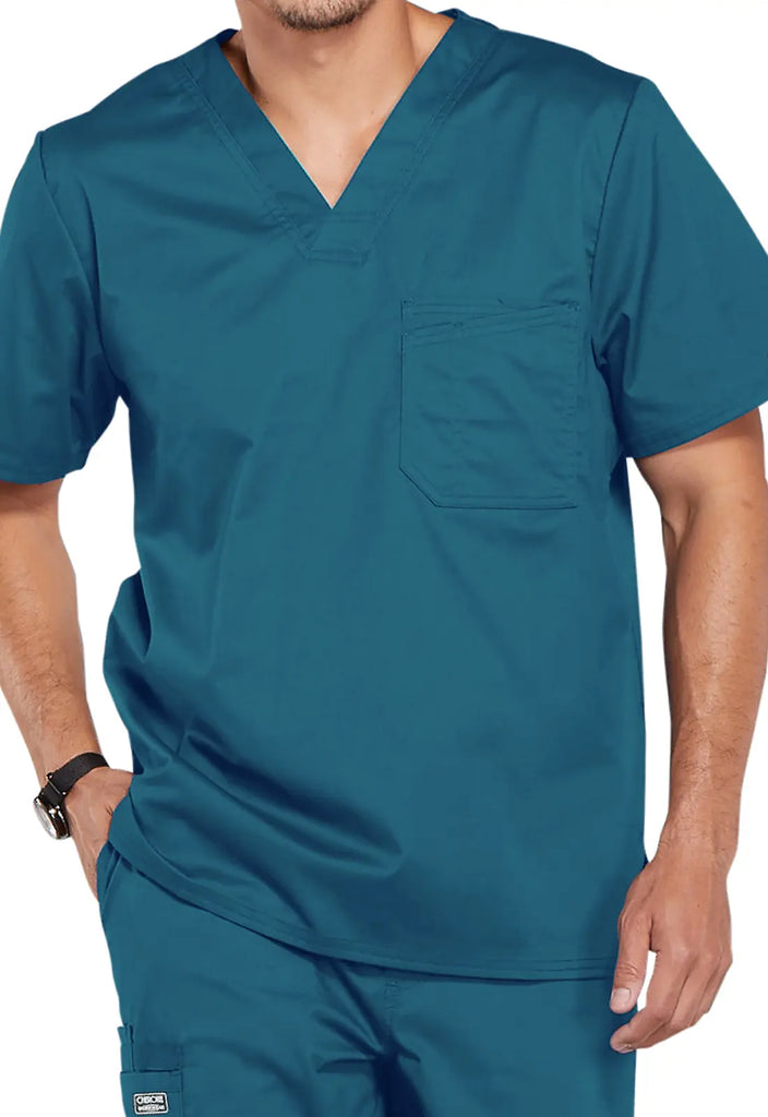 Cherokee Scrubs Men's Tuckable V-Neck Top Caribbean Blue | scrub-supply.com