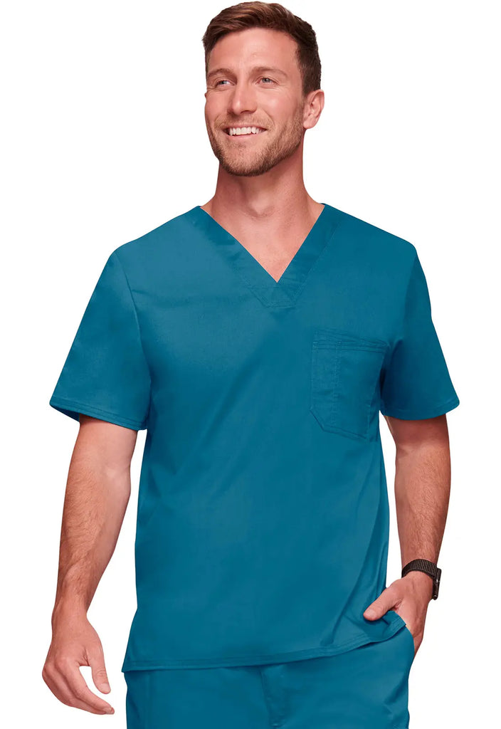 Cherokee Scrubs Men's Tuckable V-Neck Top Caribbean Blue | scrub-supply.com