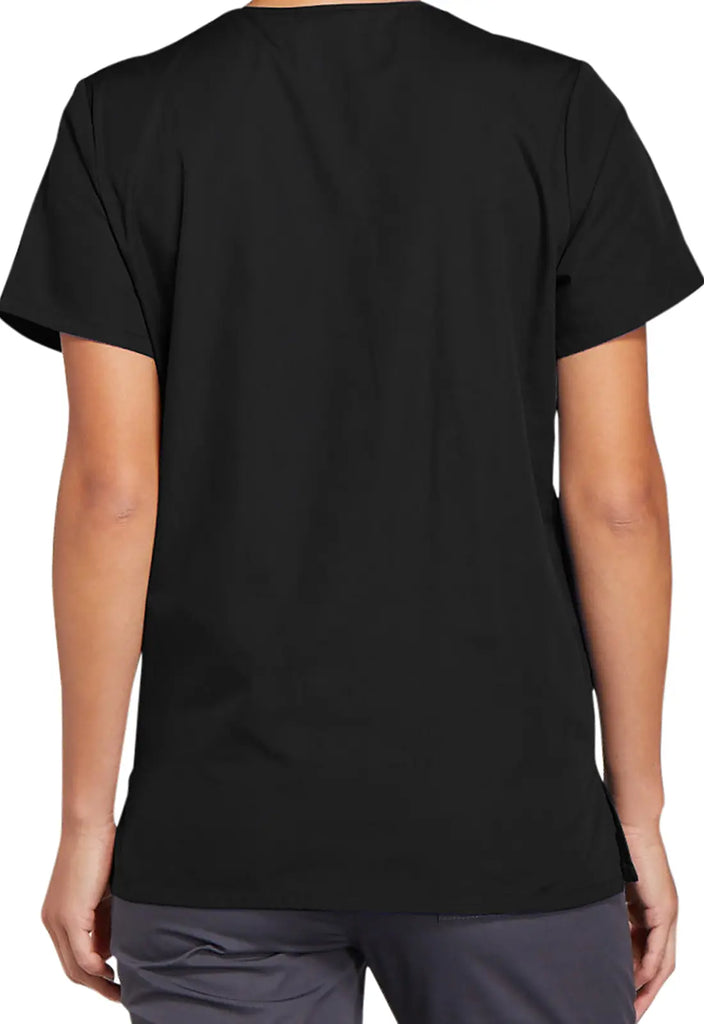 Cherokee Scrubs Snap Front V-Neck Top Black | scrub-supply.com