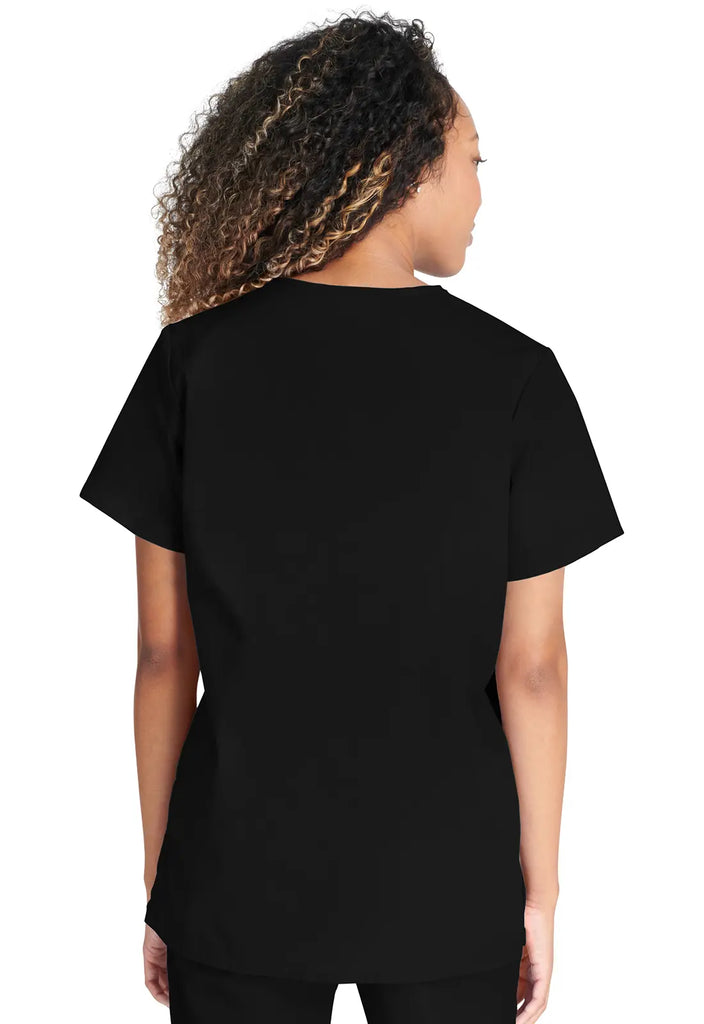 Cherokee Scrubs Women's Snap Front V-Neck Top Black | scrub-supply.com