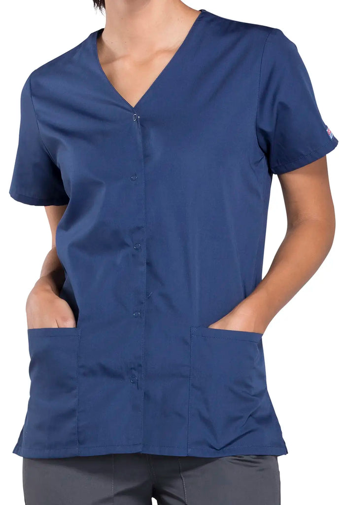 Cherokee Scrubs Snap Front V-Neck Top Navy | scrub-supply.com