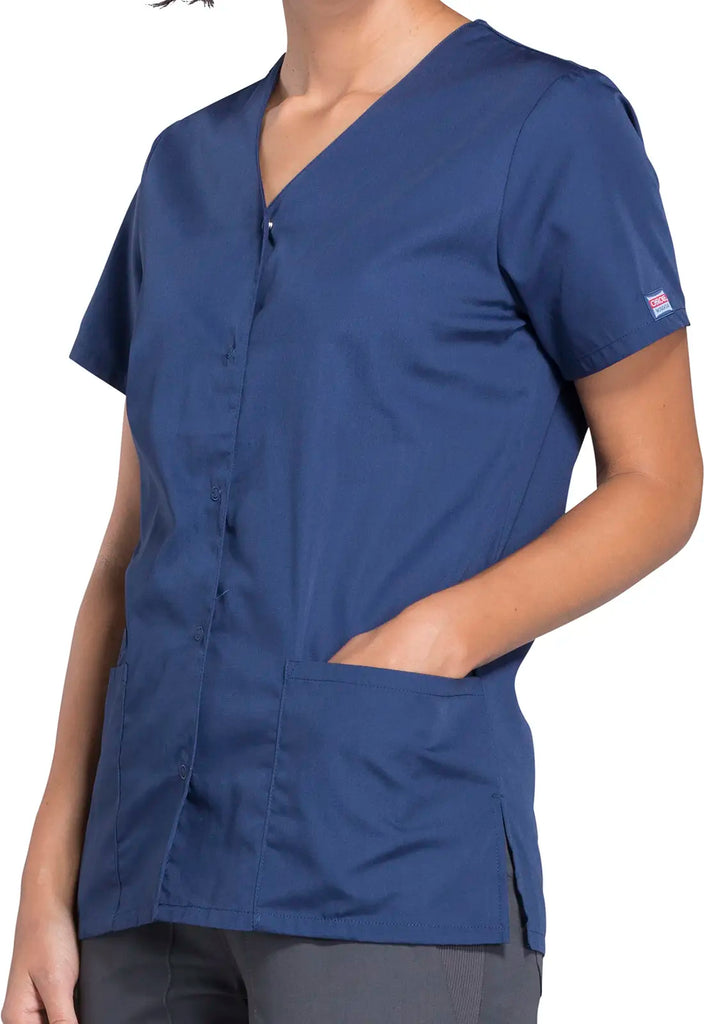 Cherokee Scrubs Snap Front V-Neck Top Navy | scrub-supply.com