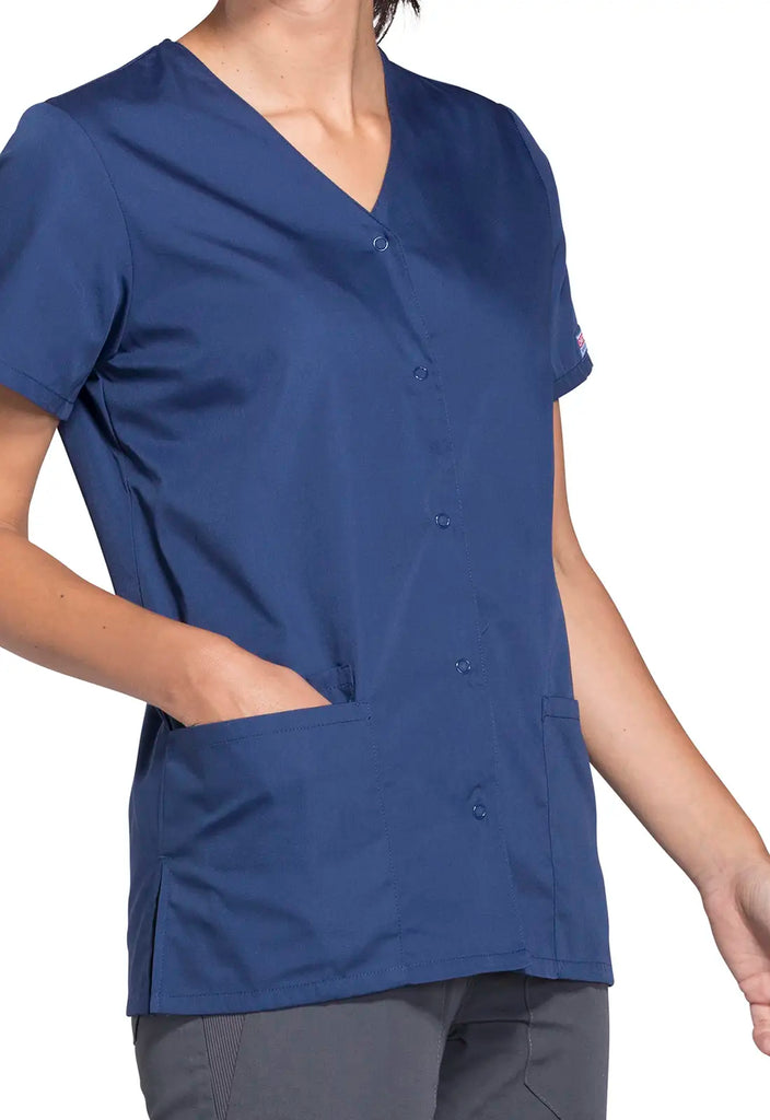 Cherokee Scrubs Snap Front V-Neck Top Navy | scrub-supply.com