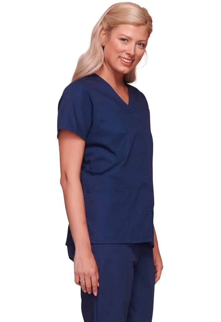 Cherokee Scrubs Women's Snap Front V-Neck Top Navy | scrub-supply.com