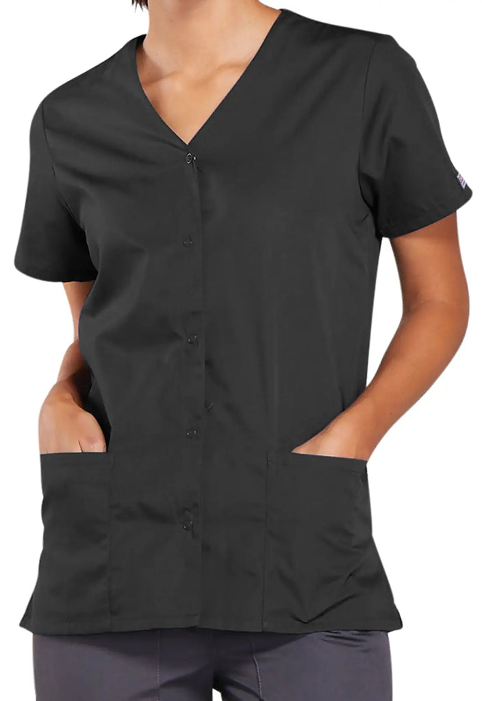 Cherokee Scrubs Snap Front V-Neck Top Pewter | scrub-supply.com