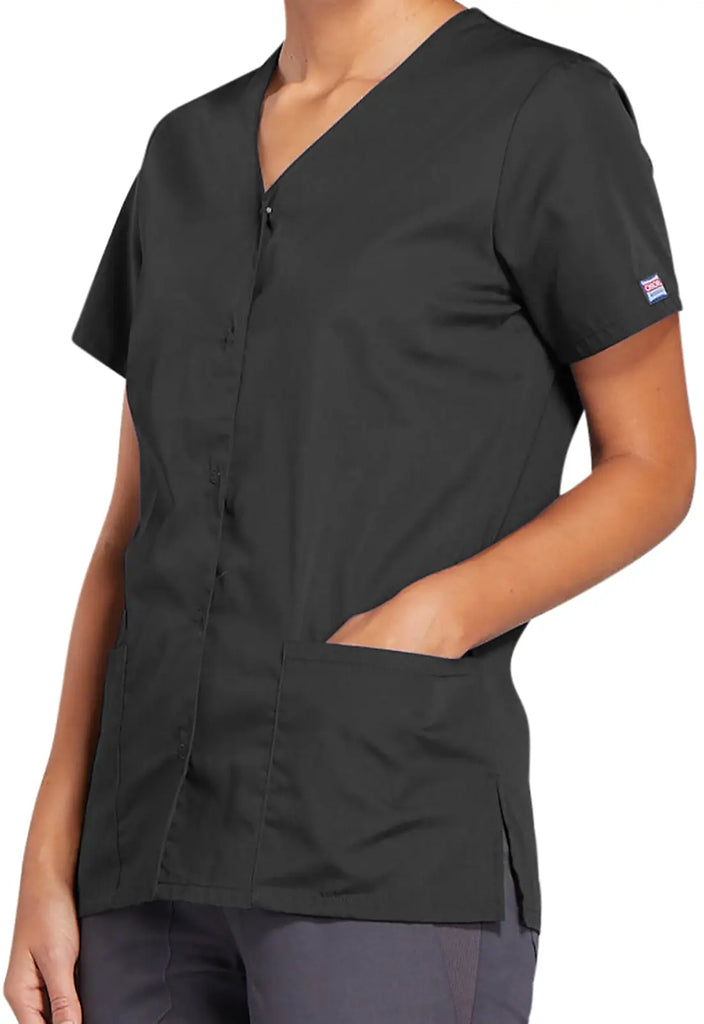 Cherokee Scrubs Women's Snap Front V-Neck Top Pewter | scrub-supply.com